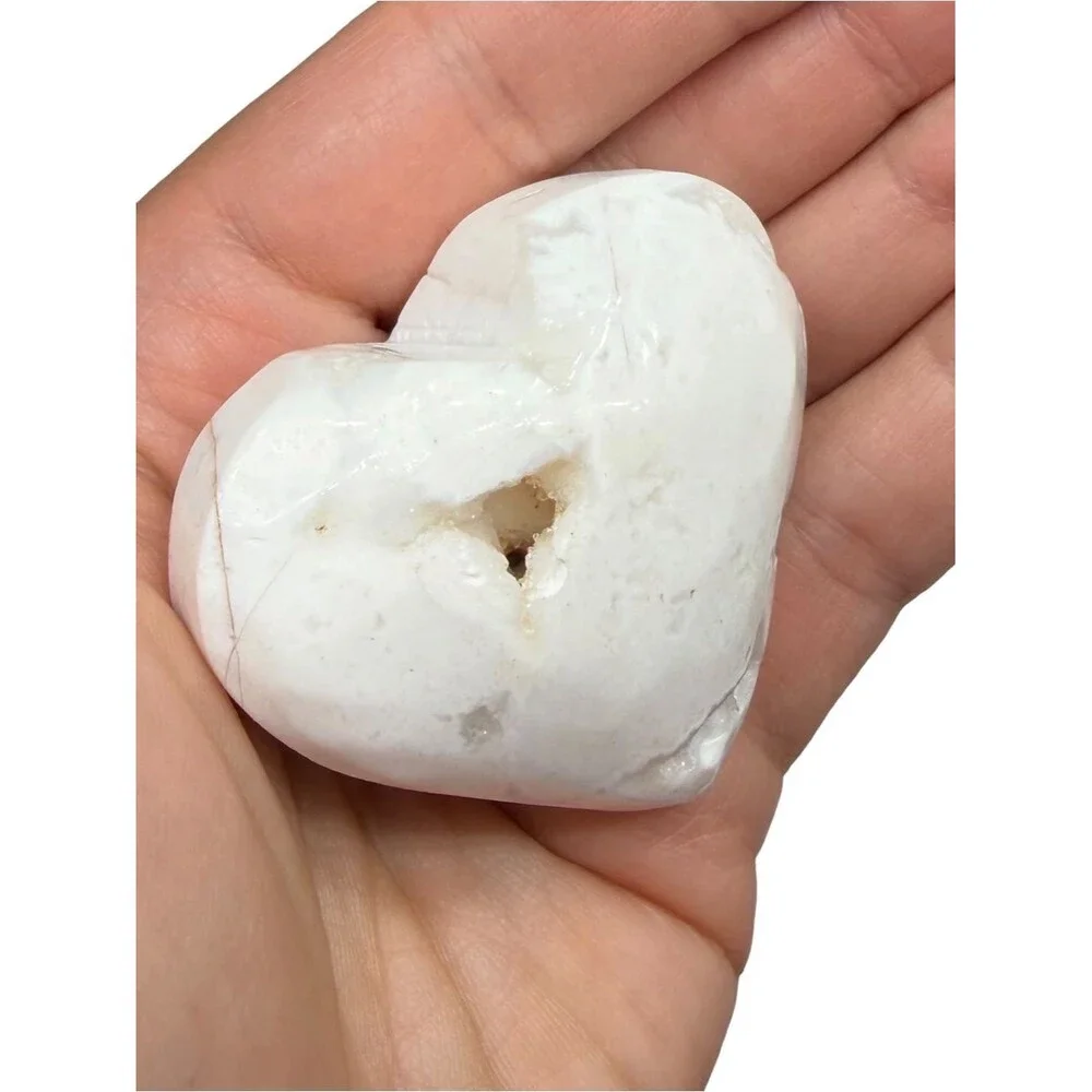 Snow Agate Druzy Heart Carving Stone Crystal Decor Gift Carved Puffy